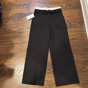 Zara Black Wide Leg Trousers pants White Waistband foldover